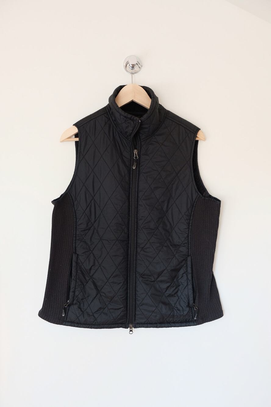 L.L.Bean Quilted Vest Black Sherpa Lined Outdoor Puffer Gorpcore Cabincore L